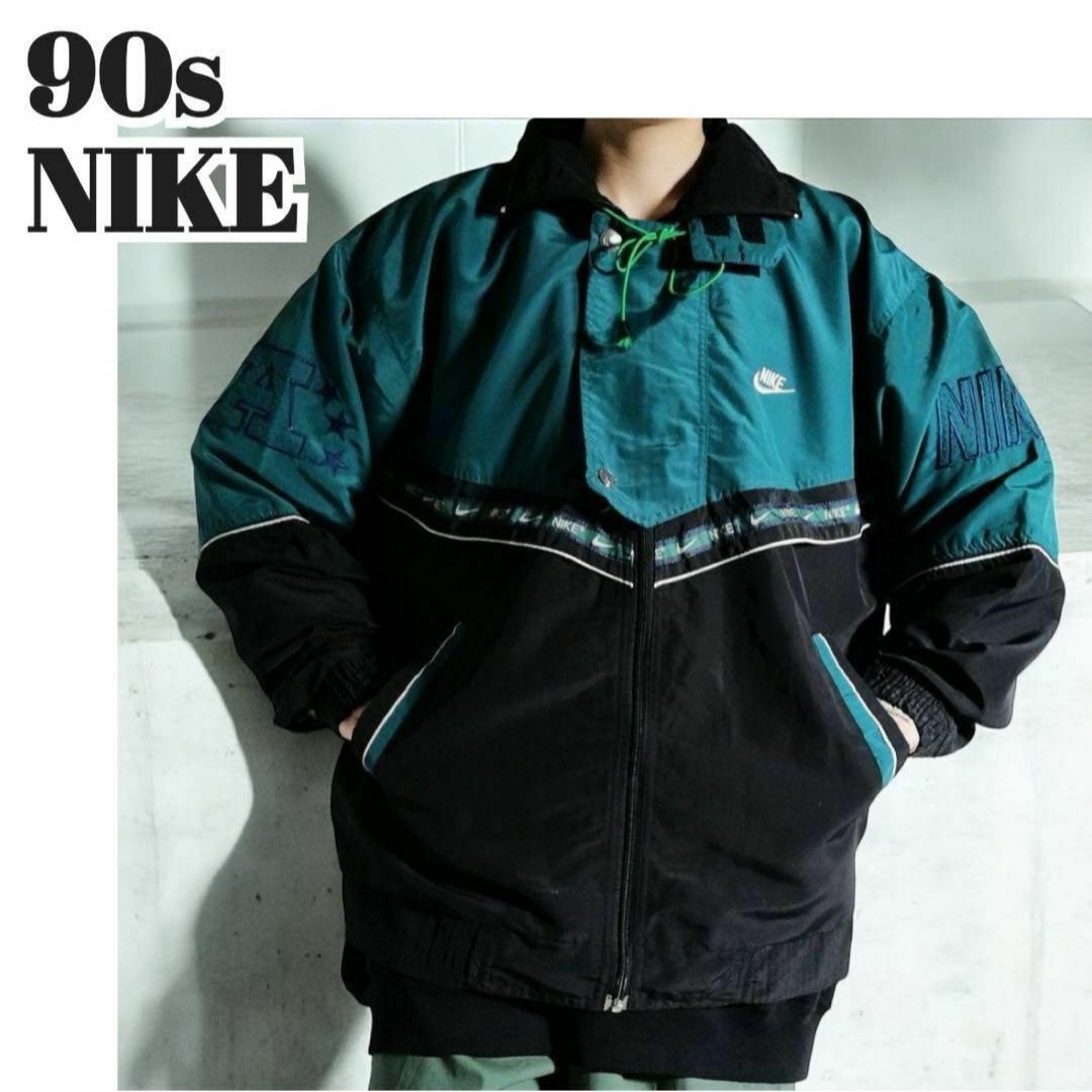 NIKE - 90s NIKE ナイロンジャケット バックロゴ刺繍 グリーン NIKE - 90s NIKE ナイロンジャケット バックロゴ刺繍 グリーン