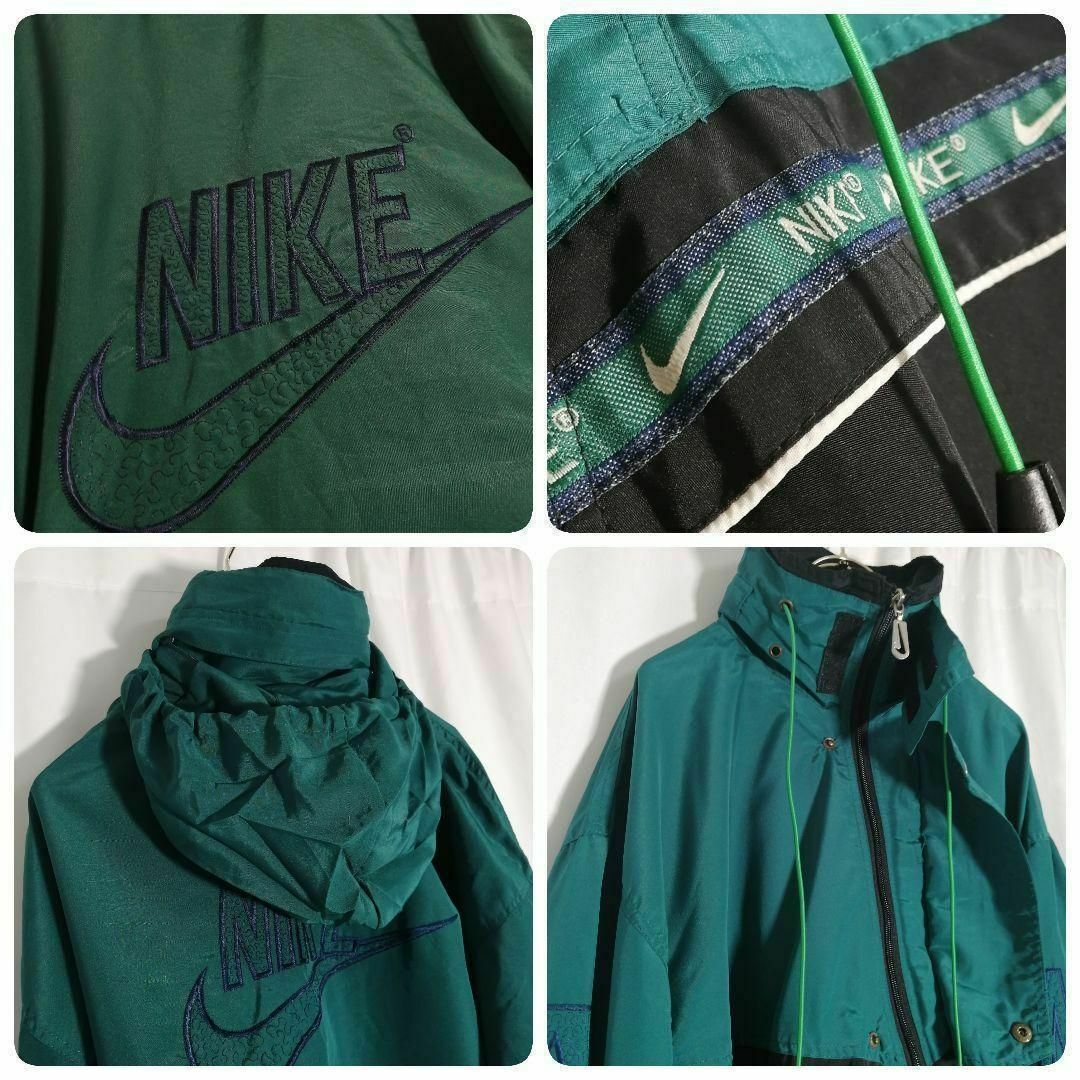NIKE - 90s NIKE ナイロンジャケット バックロゴ刺繍 グリーン NIKE - 90s NIKE ナイロンジャケット バックロゴ刺繍 グリーン
