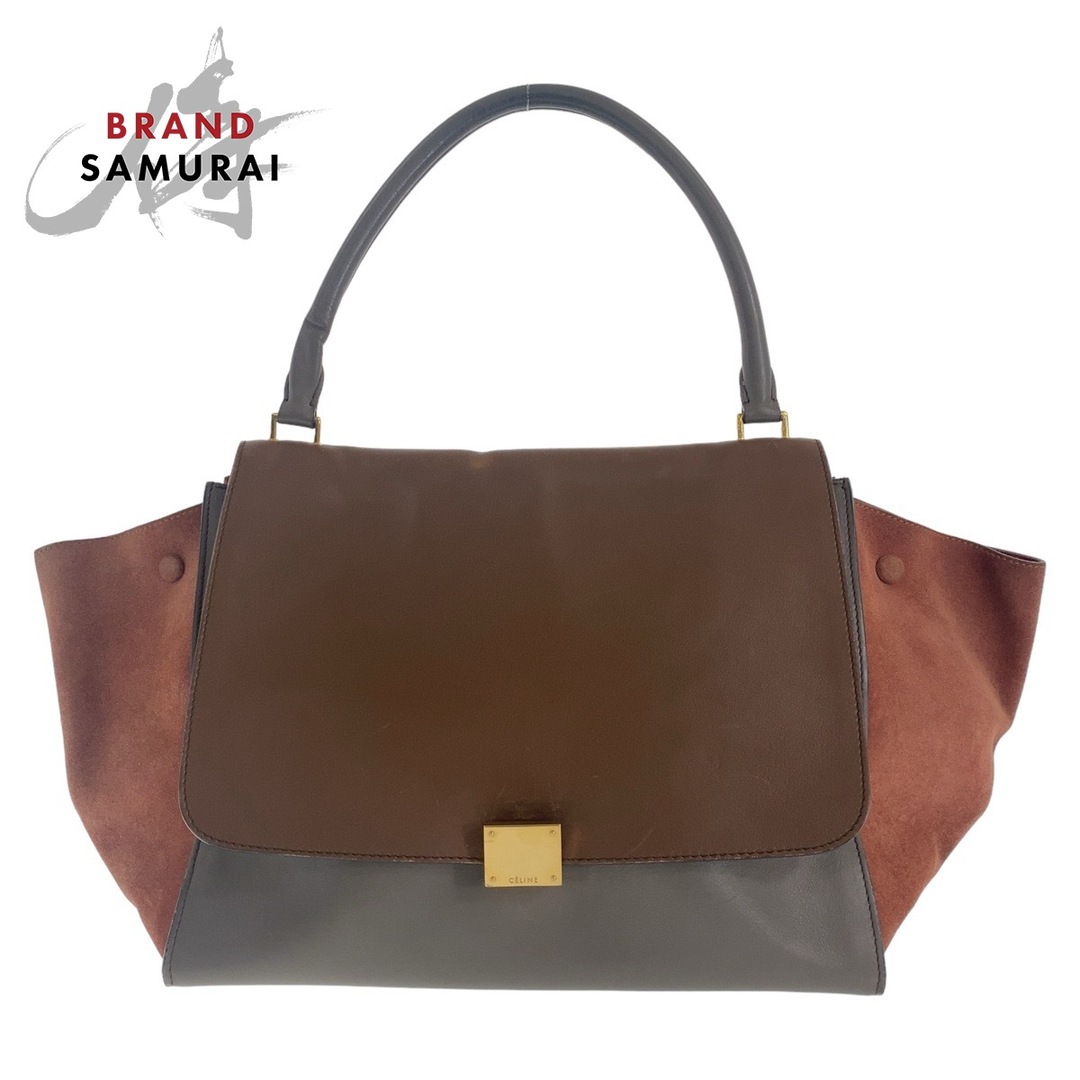 CELINE セリーヌ トラペーズ ブラウン グレー ゴールド金具 CELINE セリーヌ トラペーズ ブラウン グレー ゴールド金具