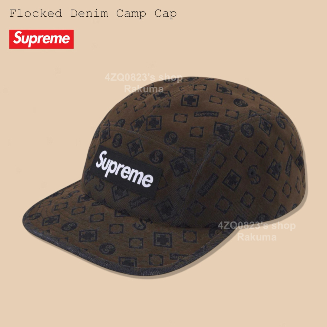 Supreme Flocked Denim Camp Cap ブラック キャップ