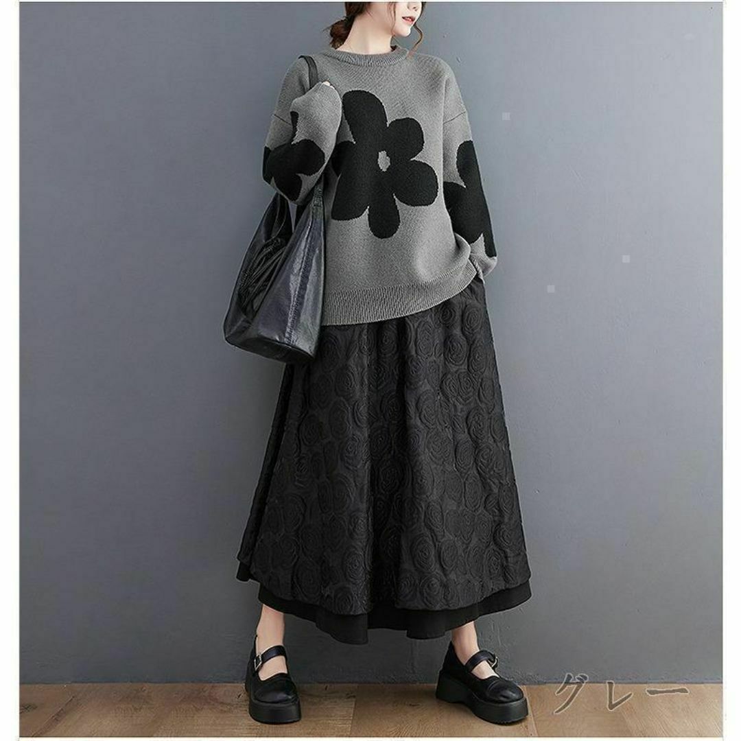 大きいサイズ レディース 秋冬 ニット トップス 花柄 新品 長袖 大きいサイズ レディース 秋冬 ニット トップス 花柄 新品 長袖