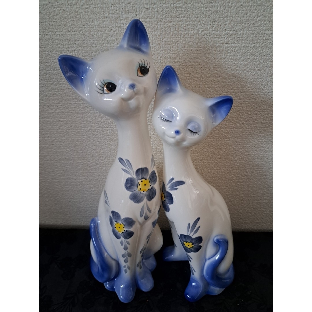 昭和レトロ 陶器製 シャム猫 花柄 猫 置物 インテリア オブジェ 昭和レトロ 陶器製 シャム猫 花柄 猫 置物 インテリア オブジェ