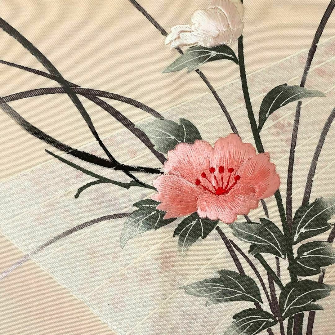 MO-3050 名古屋帯 手描き 暈し模様 花瓶に刺繍の花柄 ネールピンク MO-3050 名古屋帯 手描き 暈し模様 花瓶に刺繍の花柄 ネールピンク