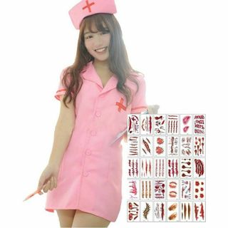【フリーサイズ】ナース服 仮装 ロリータ タトゥーシール付き (ナース服)②