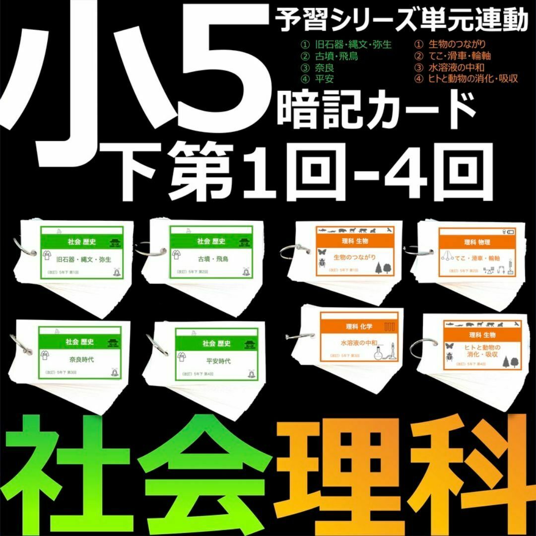 中学受験 暗記カード【5年下 社会・理科1-4回】予習シリーズ 組み分け対策