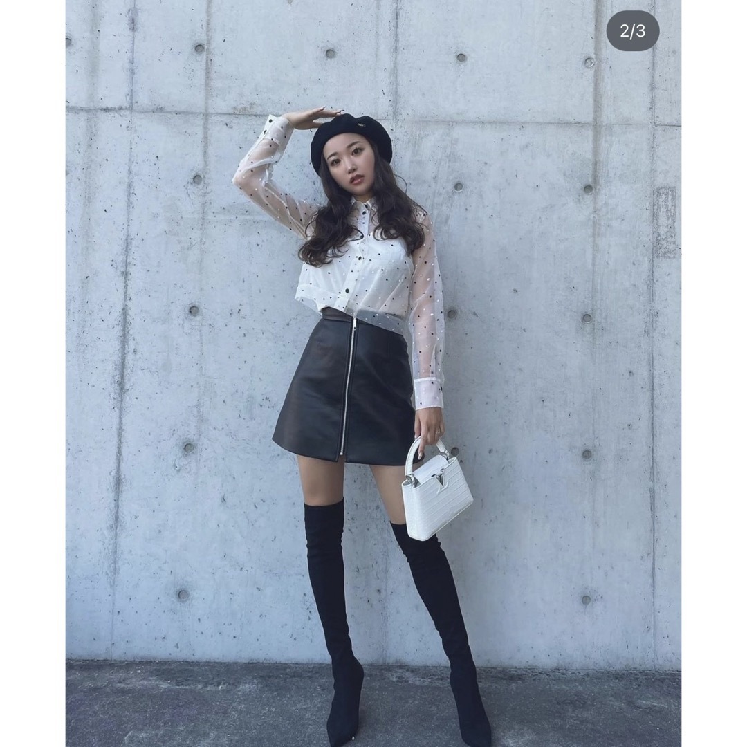 フロントZIP レザースカート シェリエ フロントZIP レザースカート シェリエ