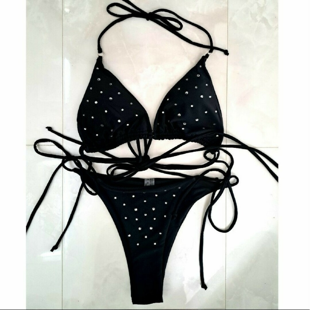 Ravijour - 新品 セクシー ラインストーン ブラック ビキニ Ravijour - 新品 セクシー ラインストーン ブラック ビキニ
