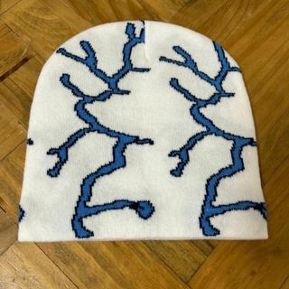 白　ストリート　稲妻　刺繍　ニット帽　レトロ　ウール帽子　秋冬　ビニー　ホワイト(ニット帽/ビーニー)