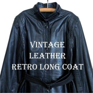 ヴィンテージ(VINTAGE)の70s アンノウン 高級本革レザー 紺 ロングコート ワンピコート レア(ロングコート)
