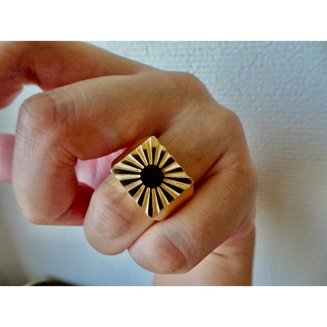 仁尾彫金『k18太陽の印台リング2、磨き』ハンドメイド325