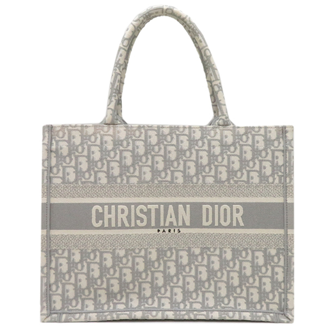 Christian Dior - クリスチャン・ディオール Christian Dior トートバッグ ブックトート ミディアム キャンバス グレー ハンドバッグ エンブロイダリー オブリーク  【保存袋】【中古】