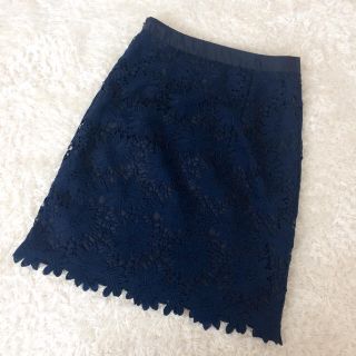 パターンフィオナ(PATTERN fiona)の美品♡PATTERN・fiona レーススカート ネイビーS(ひざ丈スカート)