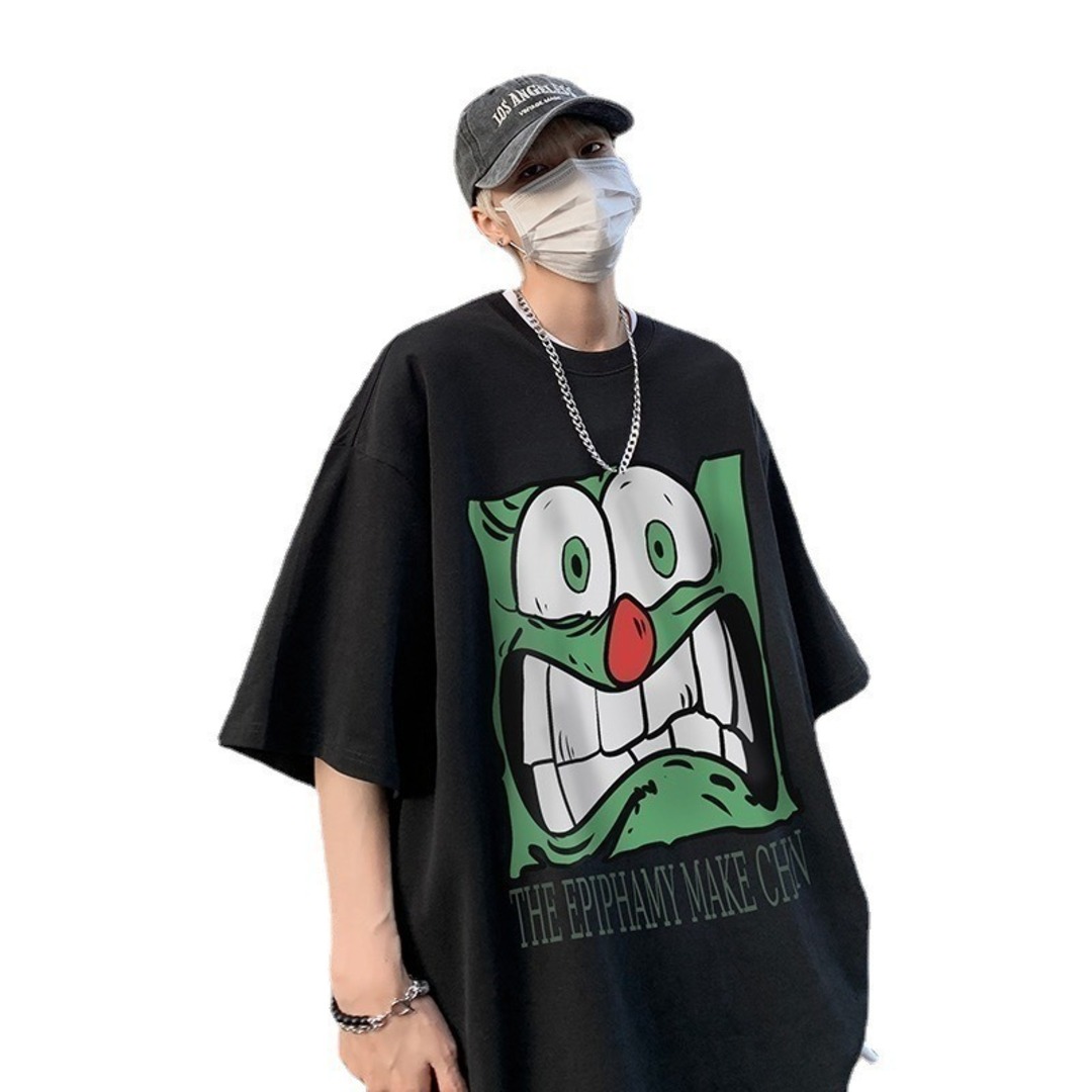 Tシャツ プリント カジュアル ゆったり メンズ レディース ブラック 黒 XL メンズのトップス(Tシャツ/カットソー(半袖/袖なし))の商品写真