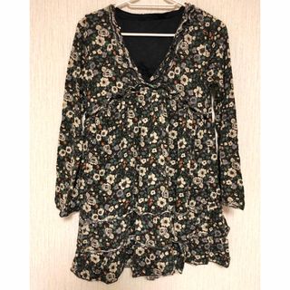 レディース チュニック 花柄 長袖 トップス プルオーバー M フリル(チュニック)