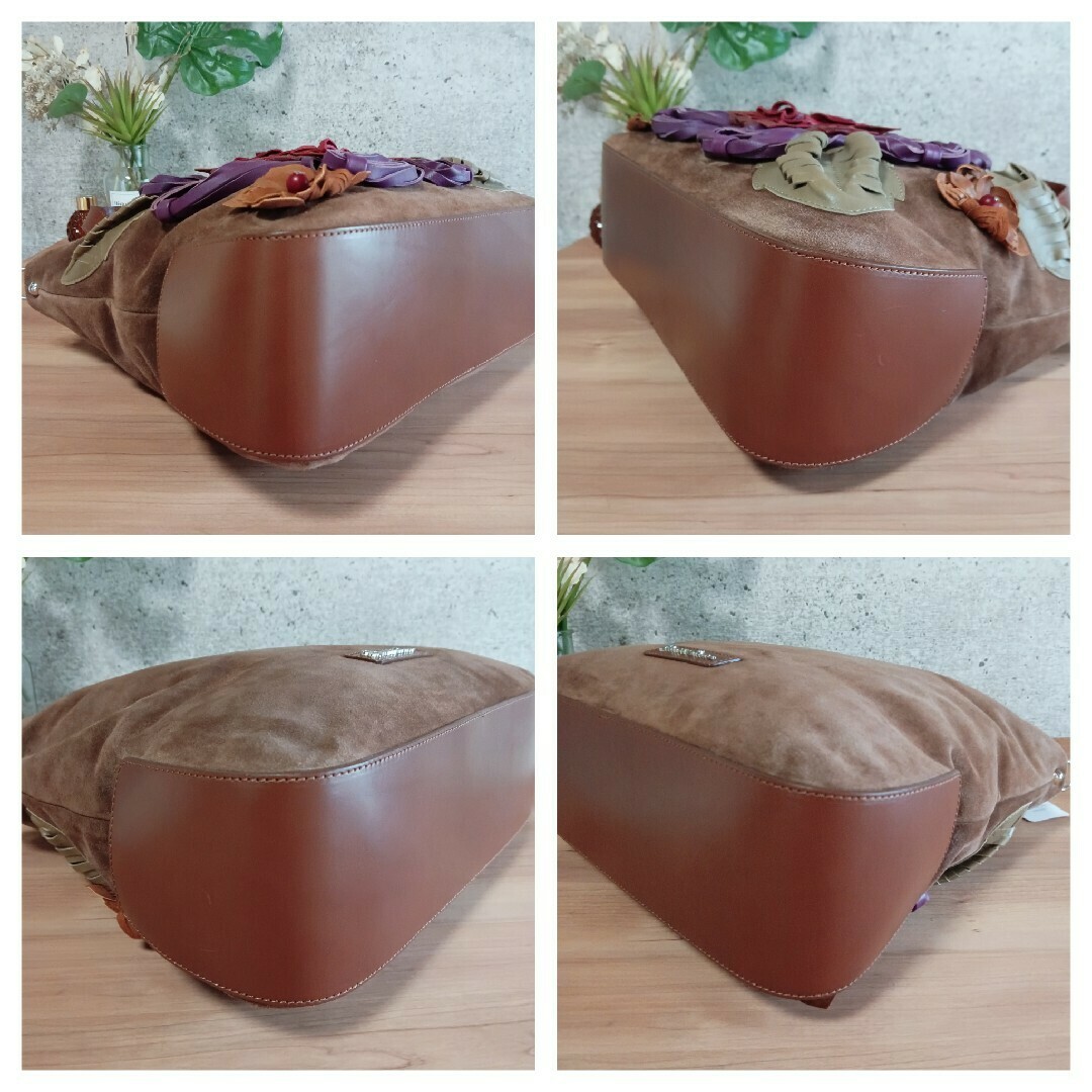 未使用 ブラッチャリーニ レザー フラワー スエード 2way 未使用 ブラッチャリーニ レザー フラワー スエード 2way