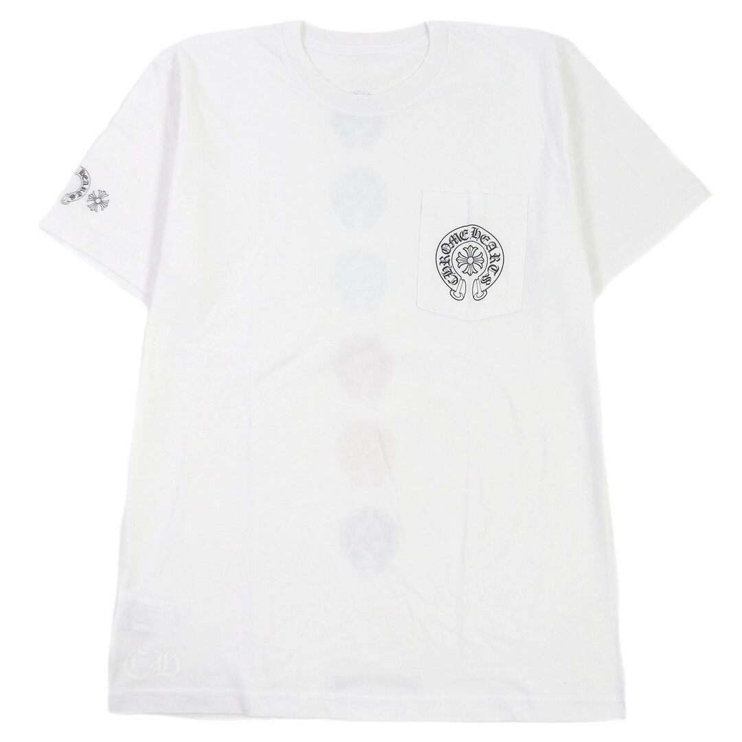 Chrome Hearts - 極美品□CHROME HEARTS クロムハーツ コットン100% マルチカラーホースシュープリント 半袖 ポケットＴシャツ ホワイト L USA製 正規品 メンズ