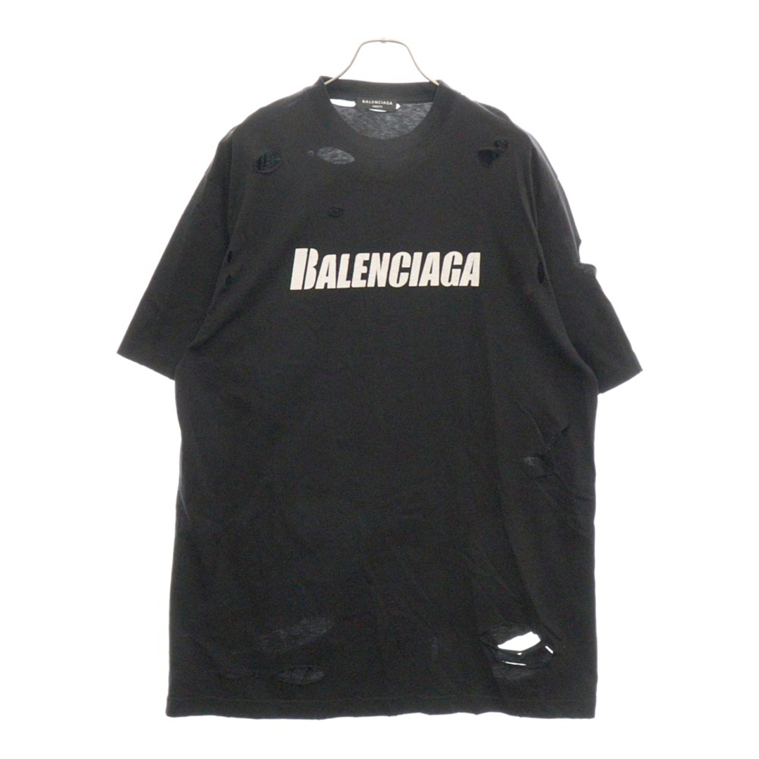 BALENCIAGA バレンシアガ 21SS デストロイ加工ロゴプリント 半袖 BALENCIAGA バレンシアガ 21SS デストロイ加工ロゴプリント 半袖