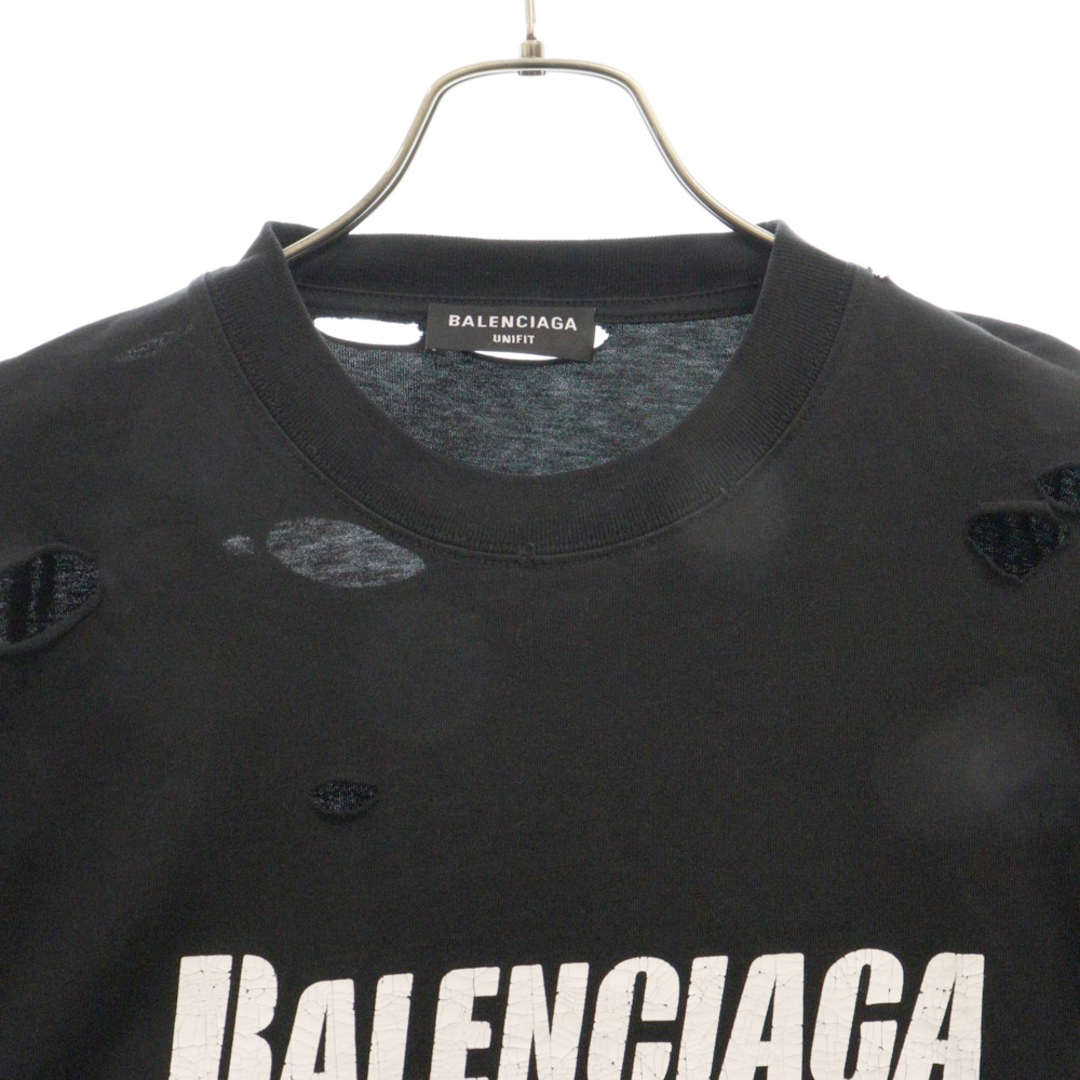 BALENCIAGA バレンシアガ 21SS デストロイ加工ロゴプリント 半袖 BALENCIAGA バレンシアガ 21SS デストロイ加工ロゴプリント 半袖