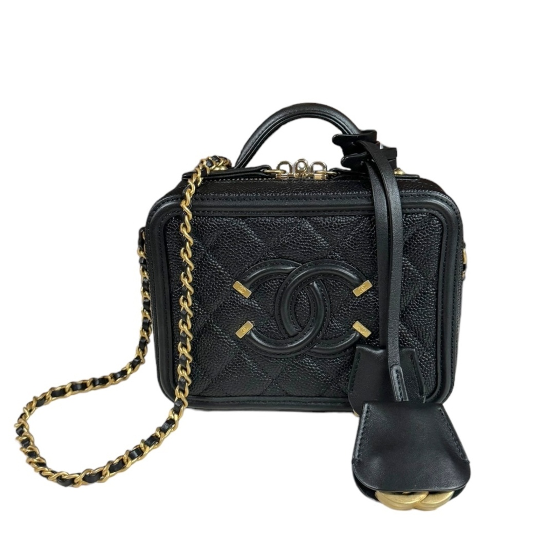 CHANEL - シャネル スモールバニティバッグ CCフィリグリー ショルダーバッグ キャビアスキン A93342 ブラック レディース CHANEL  中古