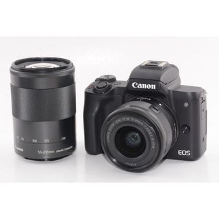 【外観特上級】Canon ミラーレス一眼カメラ EOS Kiss M ダブルズームキット ブラック EOSKISSMBK-WZK(ミラーレス一眼)