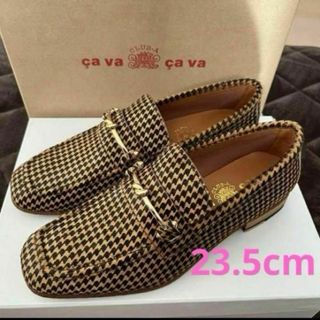 サヴァサヴァ(cavacava)の★cava cava 本革ハラコ千鳥格子柄ビットローファー 茶系 23.5cm(ローファー/革靴)