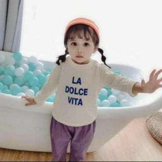 ★0138 ロゴロンT アイボリー 子供服 韓国 かわいい(Tシャツ/カットソー)