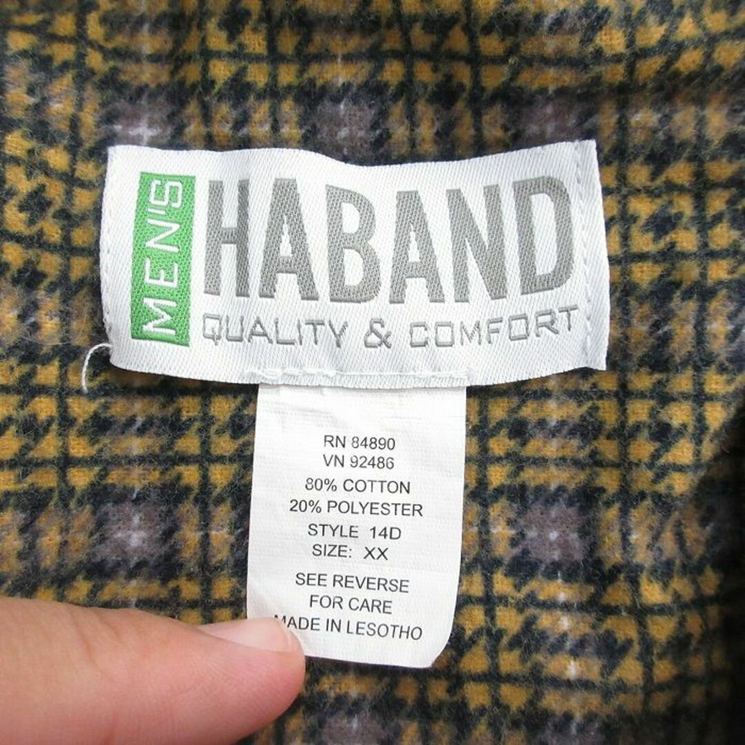 XL★古着 HABAND 長袖 フランネル シャツ メンズ 大きいサイズ ロング丈 黄他 イエロー チェック 24sep24 中古 トップス メンズのトップス(シャツ)の商品写真