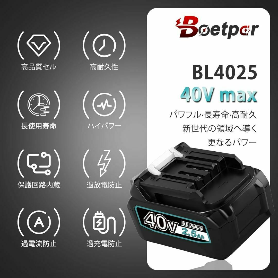 新品 Boetpcr互換マキタ40vバッテリーBL40252500mAh2個セッの 新品 Boetpcr互換マキタ40vバッテリーBL40252500mAh2個セッの