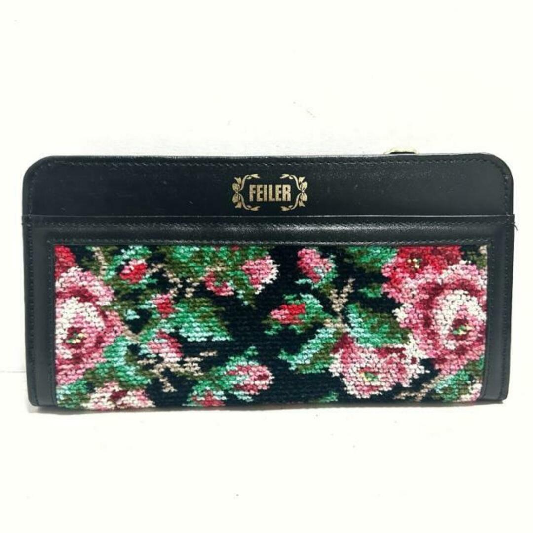 FEILER - FEILER(フェイラー) 長財布美品 - 黒×ピンク×マルチ 花 FEILER - FEILER(フェイラー) 長財布美品 - 黒×ピンク×マルチ 花