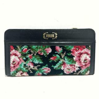 FEILER - FEILER(フェイラー) 長財布美品 - 黒×ピンク×マルチ 花 FEILER - FEILER(フェイラー) 長財布美品 - 黒×ピンク×マルチ 花
