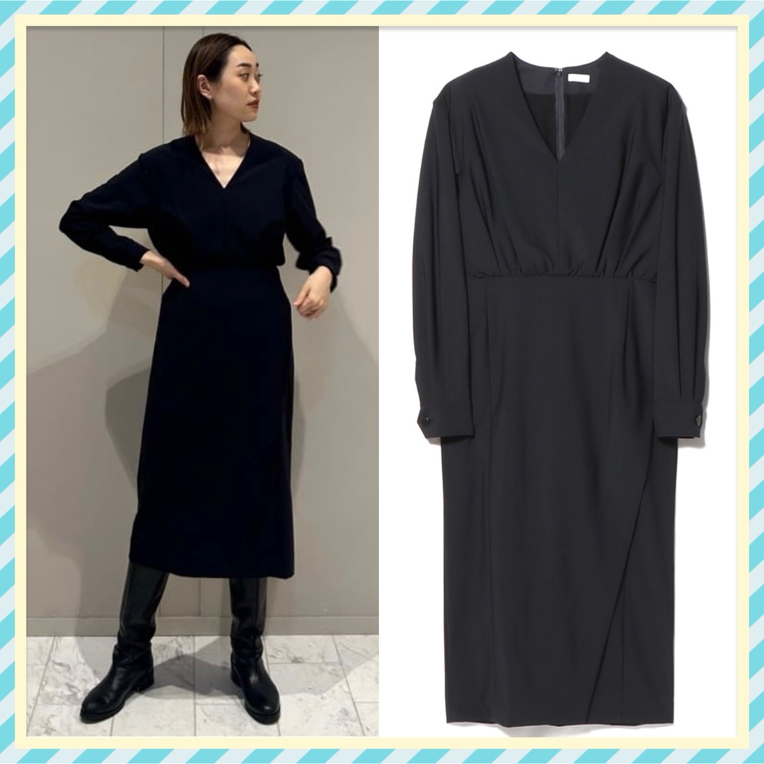 ESTNATION - ESTNATION COLUMN VネックIラインワンピース 結婚式 ESTNATION - ESTNATION COLUMN VネックIラインワンピース 結婚式