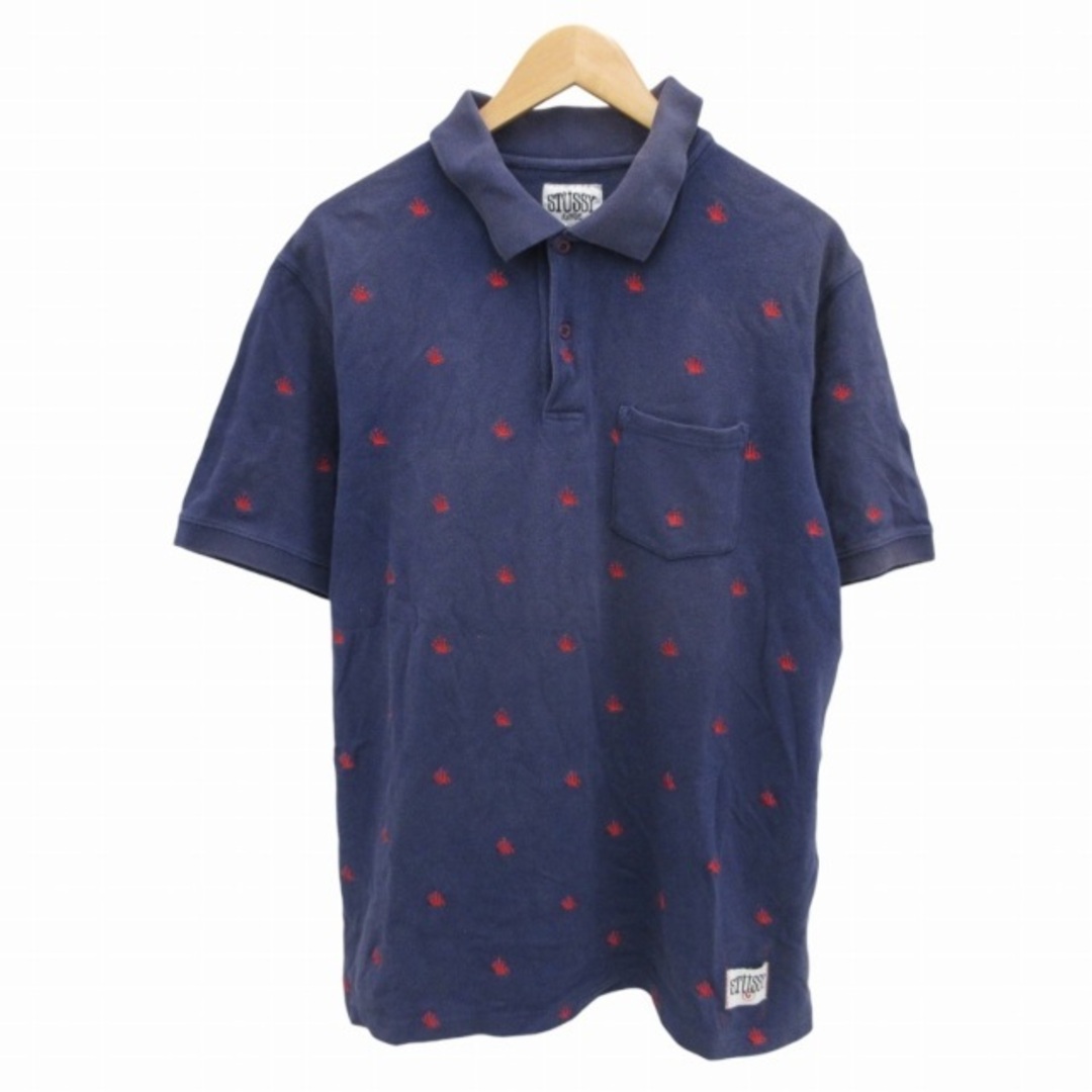 STUSSY - STUSSY OLD 00s ポロシャツ カットソー 王冠刺繍 XL 紺 STUSSY - STUSSY OLD 00s ポロシャツ カットソー 王冠刺繍 XL 紺