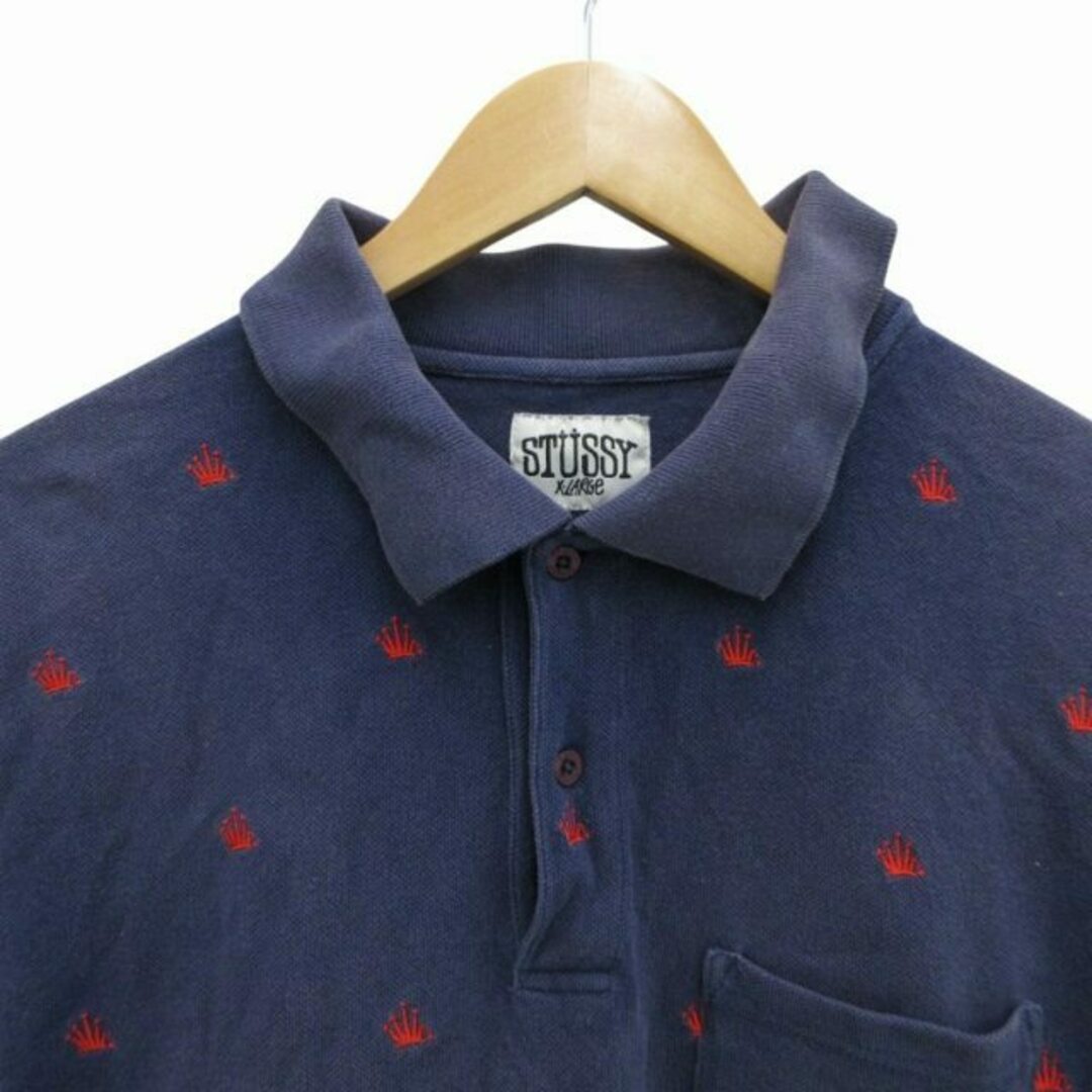 STUSSY - STUSSY OLD 00s ポロシャツ カットソー 王冠刺繍 XL 紺 STUSSY - STUSSY OLD 00s ポロシャツ カットソー 王冠刺繍 XL 紺