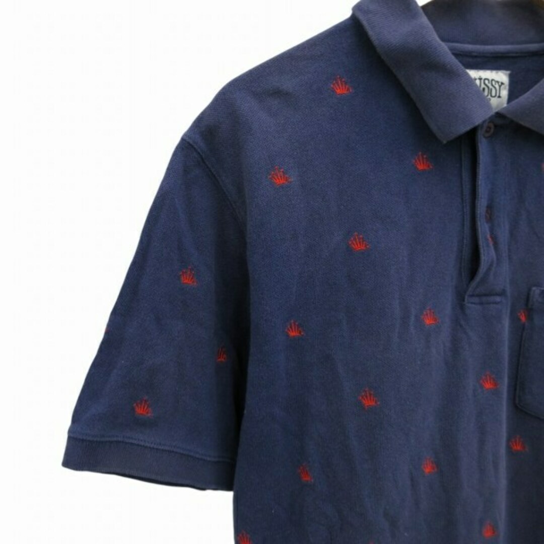 STUSSY - STUSSY OLD 00s ポロシャツ カットソー 王冠刺繍 XL 紺 STUSSY - STUSSY OLD 00s ポロシャツ カットソー 王冠刺繍 XL 紺