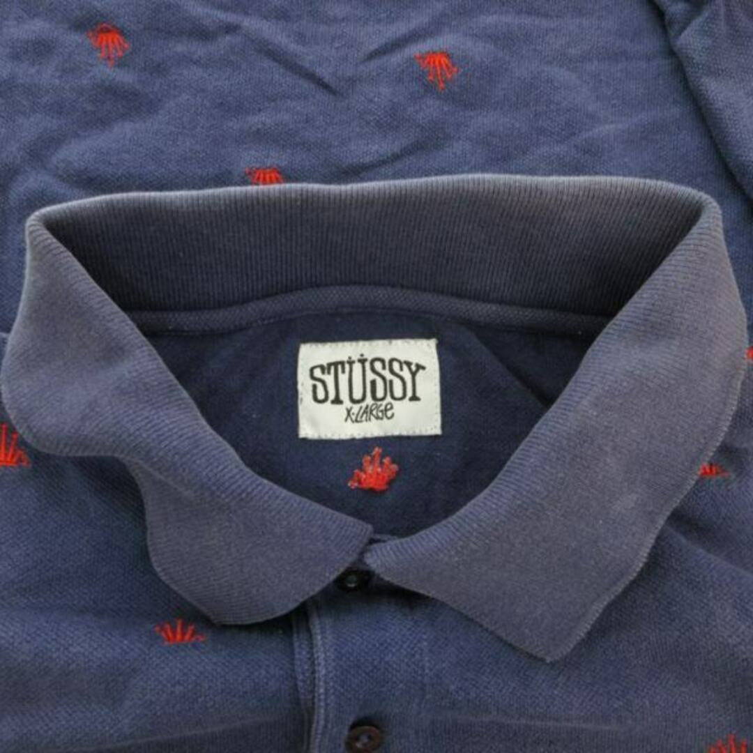STUSSY - STUSSY OLD 00s ポロシャツ カットソー 王冠刺繍 XL 紺 STUSSY - STUSSY OLD 00s ポロシャツ カットソー 王冠刺繍 XL 紺