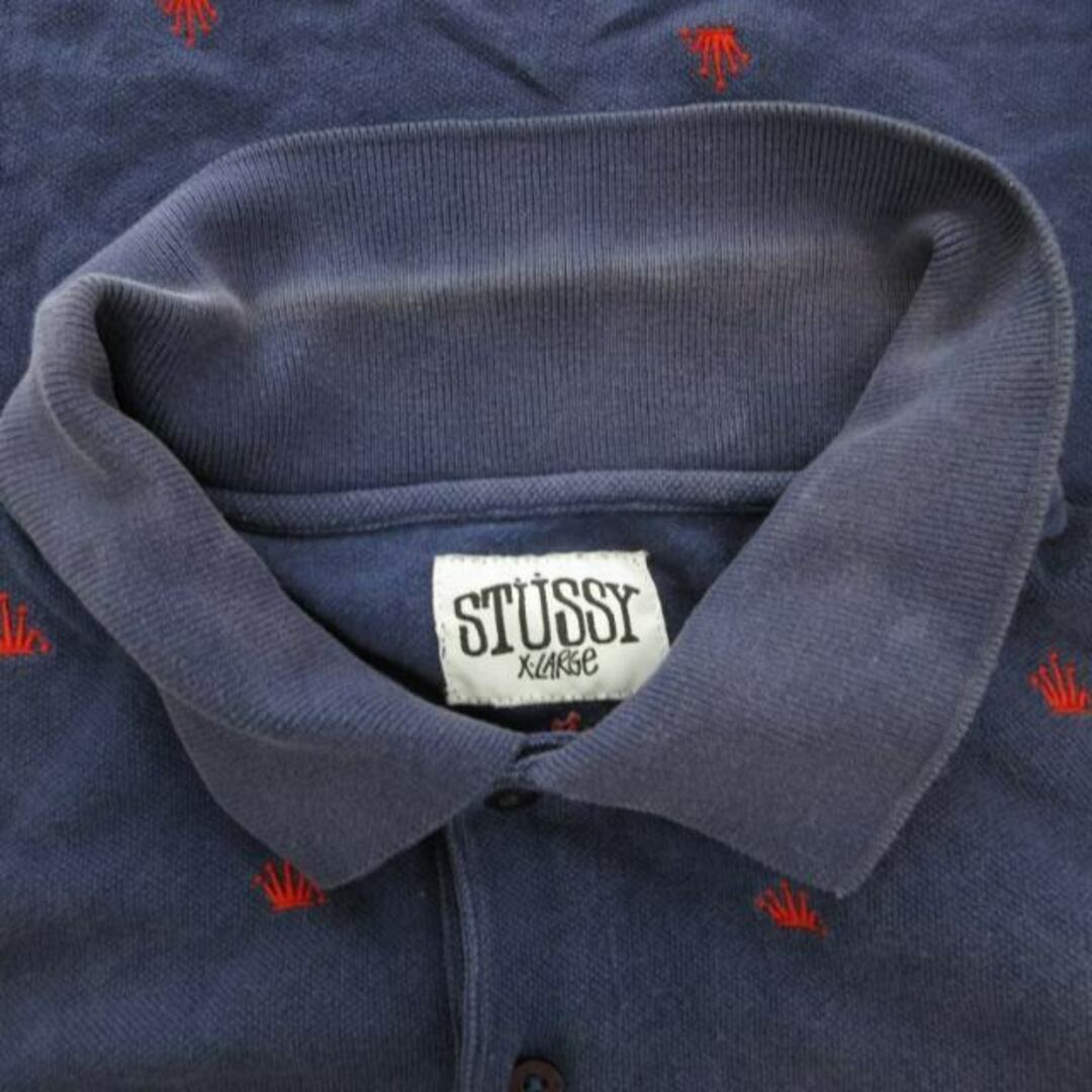 STUSSY - STUSSY OLD 00s ポロシャツ カットソー 王冠刺繍 XL 紺 STUSSY - STUSSY OLD 00s ポロシャツ カットソー 王冠刺繍 XL 紺