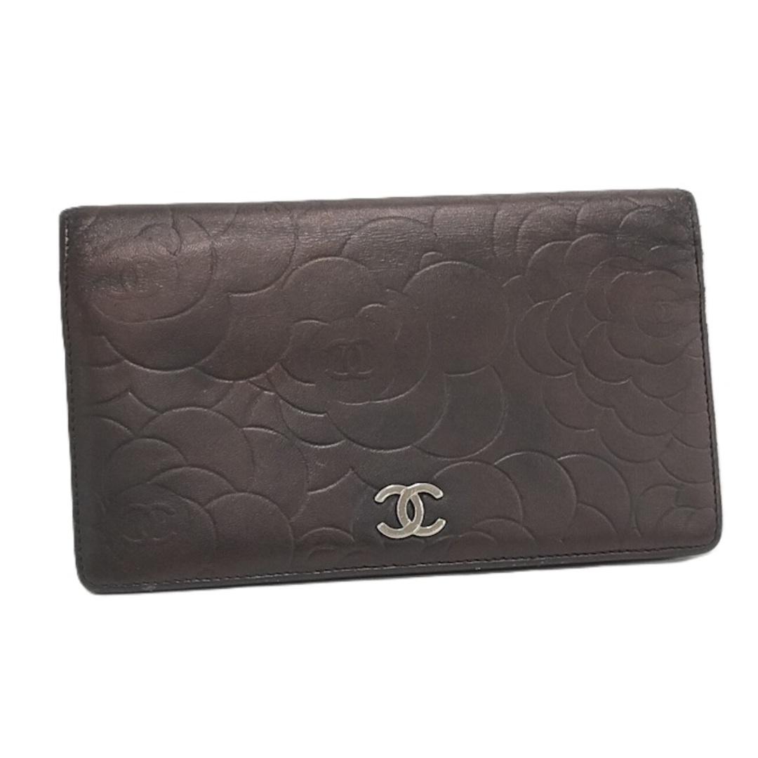CHANEL カメリア 二つ折り 長財布 レザー ブラック CHANEL カメリア 二つ折り 長財布 レザー ブラック