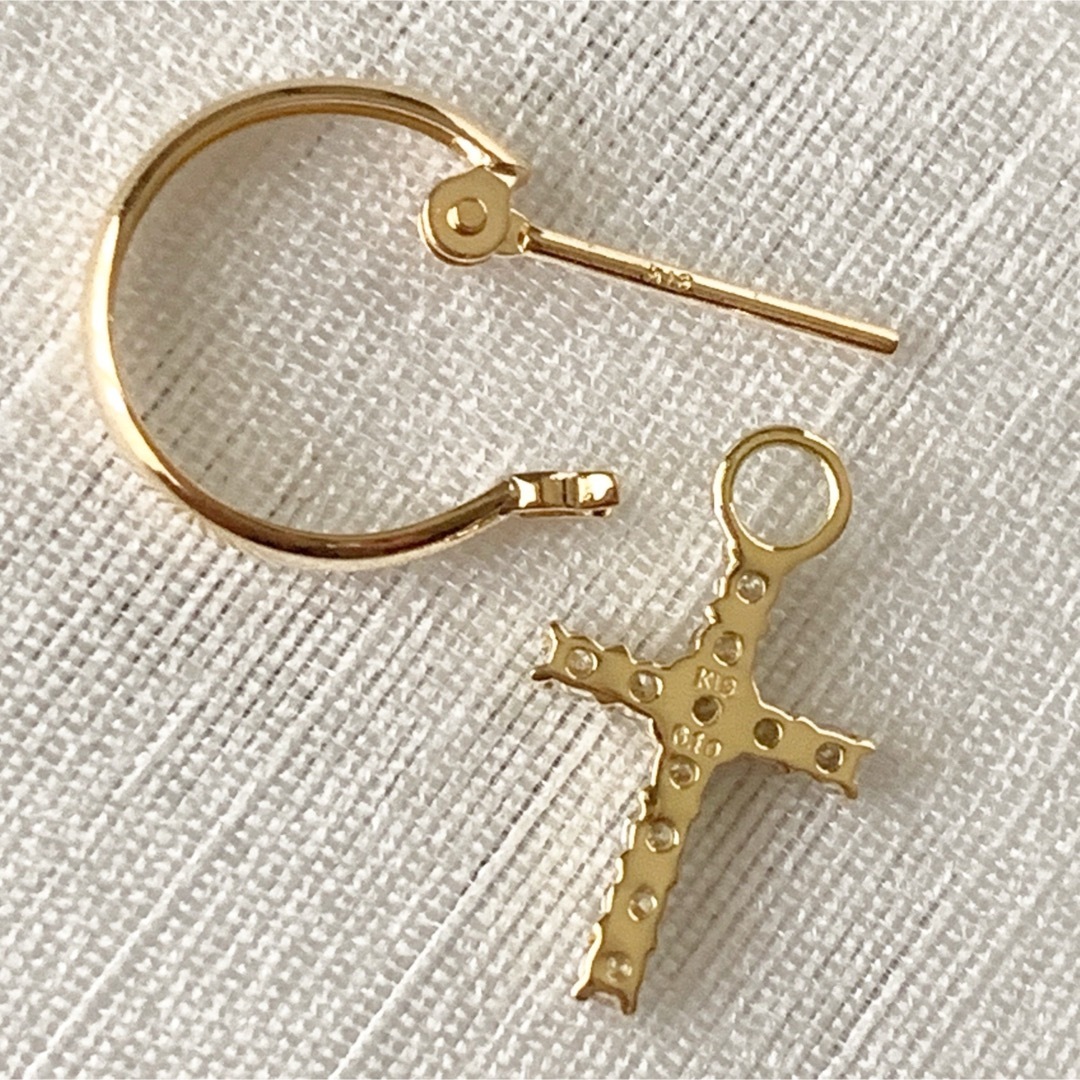 地金*18金【フープ+クロスピアス/天然ダイヤモンド0.1ct】2way 地金*18金【フープ+クロスピアス/天然ダイヤモンド0.1ct】2way