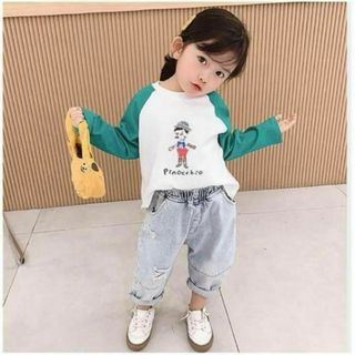 ★0143 ピノキオ風ロンT グリーン 子供服 韓国 かわいい(Tシャツ/カットソー)