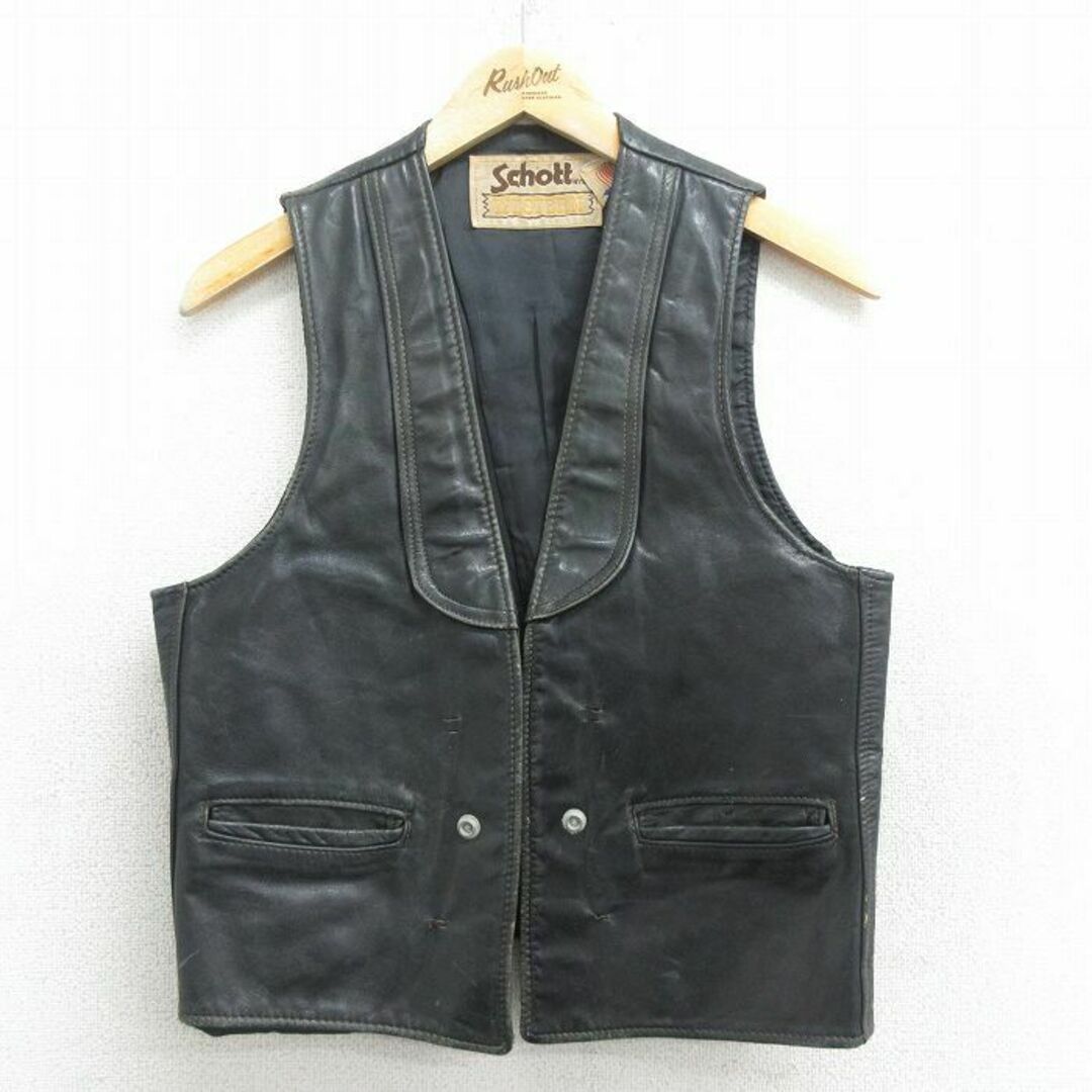 schott - S☆古着 ショット Schott レザー ベスト メンズ 80年代 schott - S☆古着 ショット Schott レザー ベスト メンズ 80年代