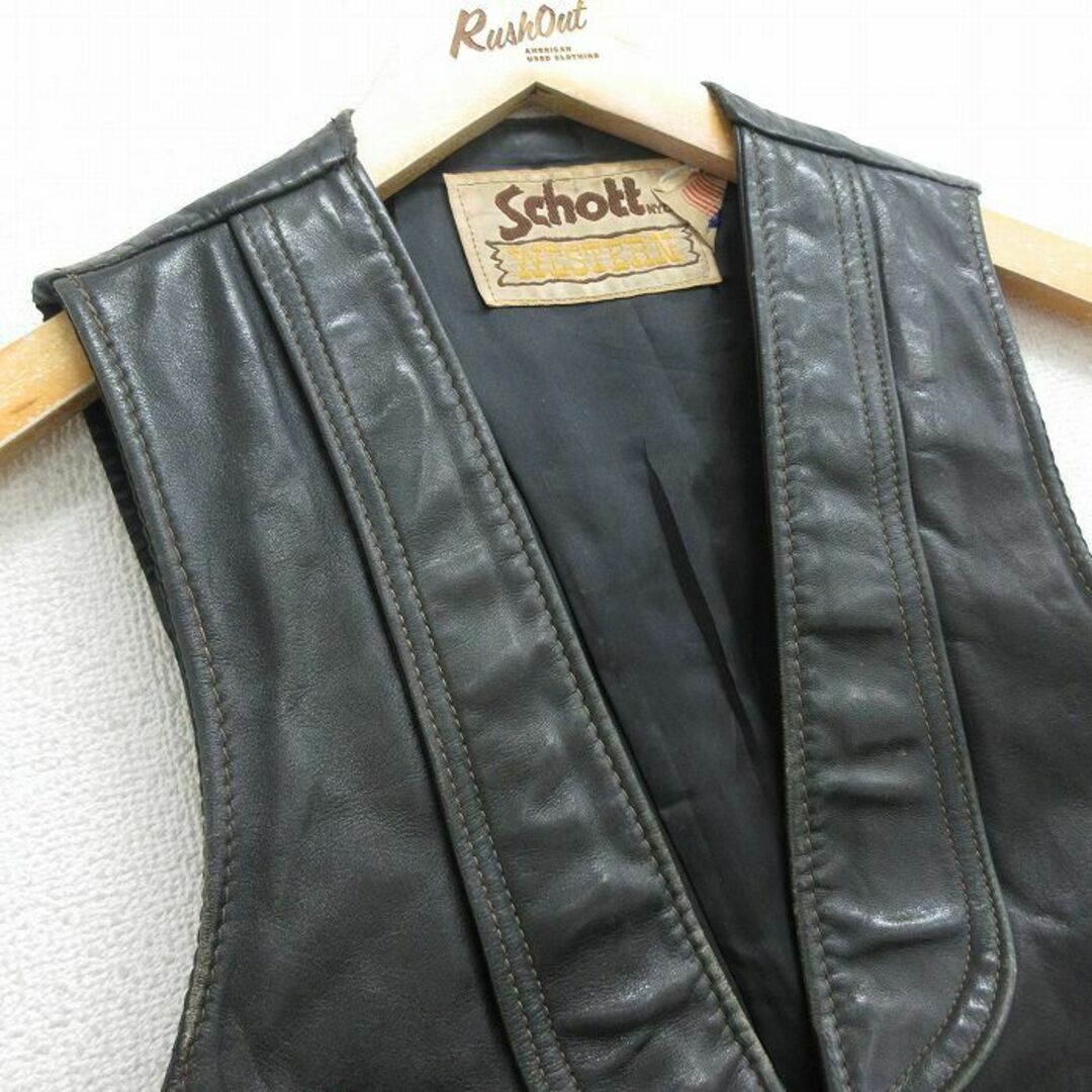 schott - S☆古着 ショット Schott レザー ベスト メンズ 80年代 schott - S☆古着 ショット Schott レザー ベスト メンズ 80年代