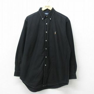 ラルフローレン(Ralph Lauren)のXL★古着 ラルフローレン Ralph Lauren 長袖 ブランド シャツ メンズ 90年代 90s ワンポイントロゴ YARMOUTH 大きいサイズ コットン ボタンダウン 黒 ブラック 24sep25 中古 トップス(シャツ)