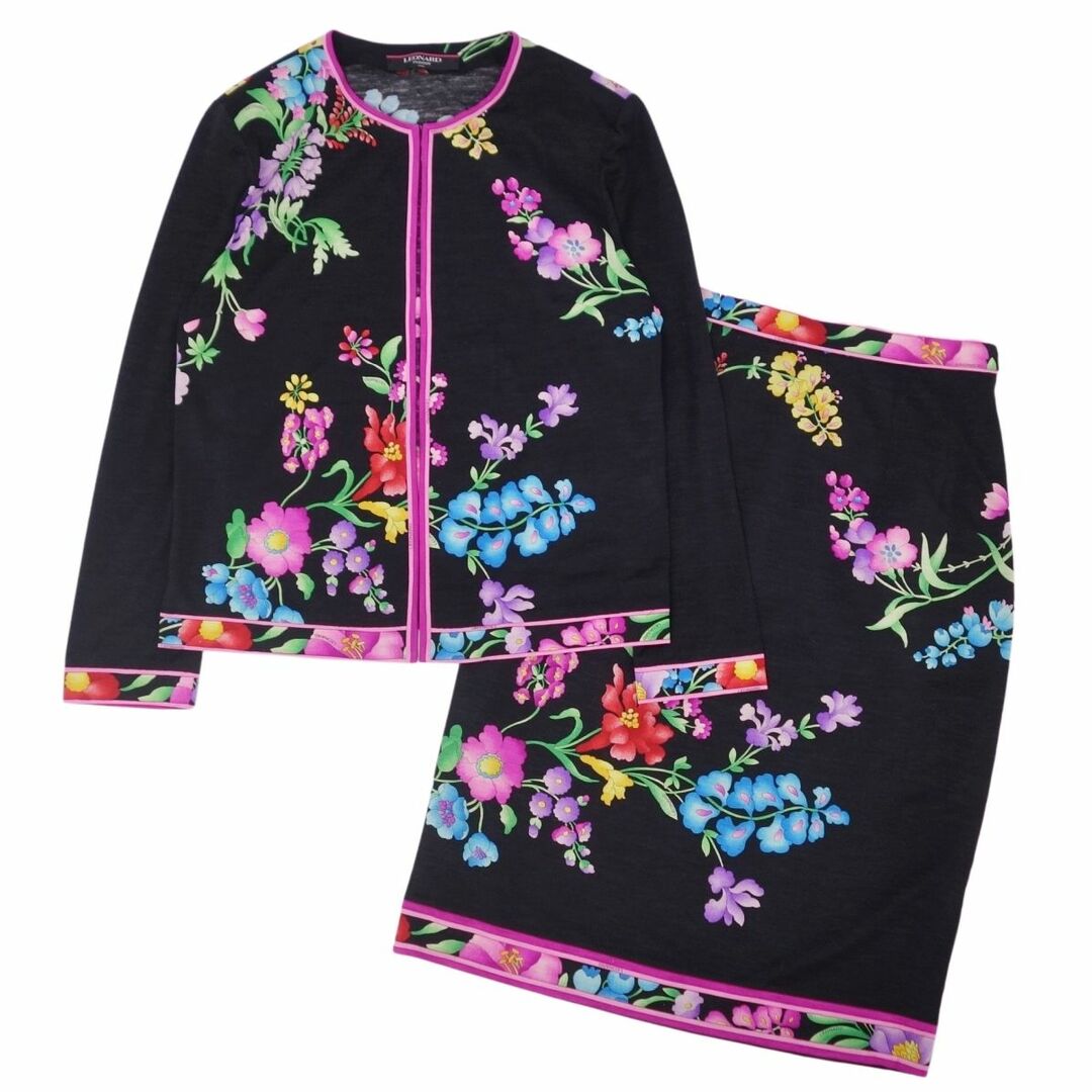 美品☆LEONARD レオナール カーディガン 花柄 ウール×シルク L 美品☆LEONARD レオナール カーディガン 花柄 ウール×シルク L