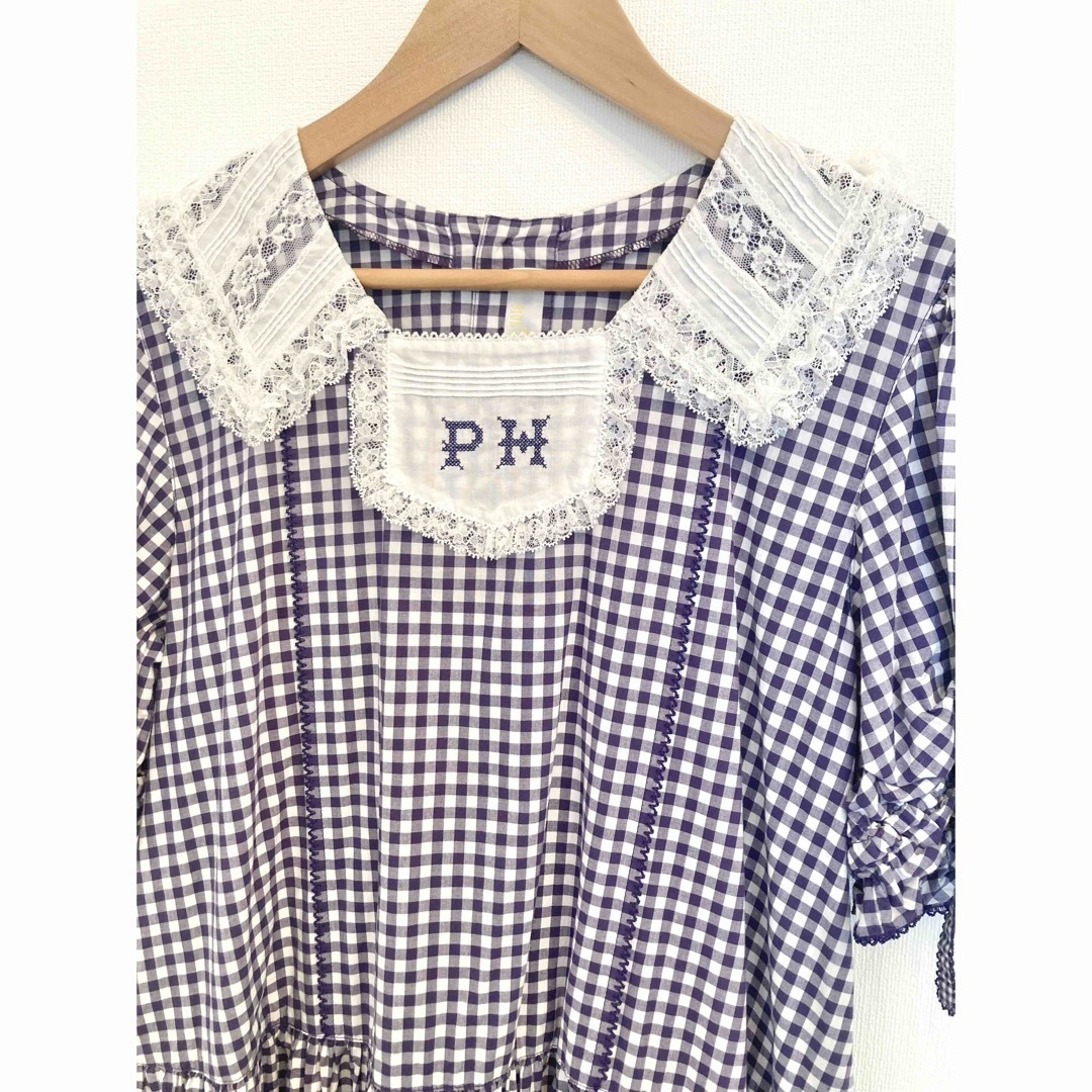 ピンクハウス♡ギンガムチェックロゴ入りワンピース ひざ丈 ピンクハウス♡ギンガムチェックロゴ入りワンピース ひざ丈