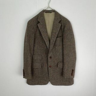 J3087美品 ハリスツイード くるみボタンツイードジャケット ブラウン AB7 J3087美品 ハリスツイード くるみボタンツイードジャケット