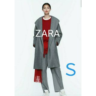 zaraグレー ストール付きコート未使用 ZWコレクション オーバーサイズ スカーフ付きコート - ダーク