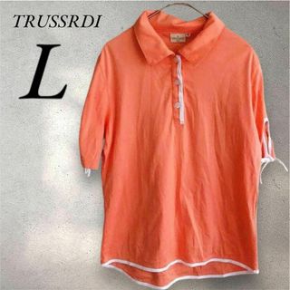 トラサルディ(Trussardi)のTRUSSARDI GOLF　オレンジ　ポロシャツ　半袖　40　L　レディース(ポロシャツ)