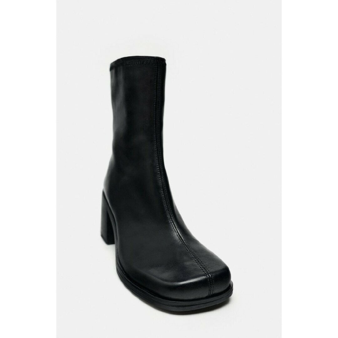 ZARA - ZARA レザーヒール アンクルブーツ 36サイズ ブラックの ZARA - ZARA レザーヒール アンクルブーツ 36サイズ ブラックの