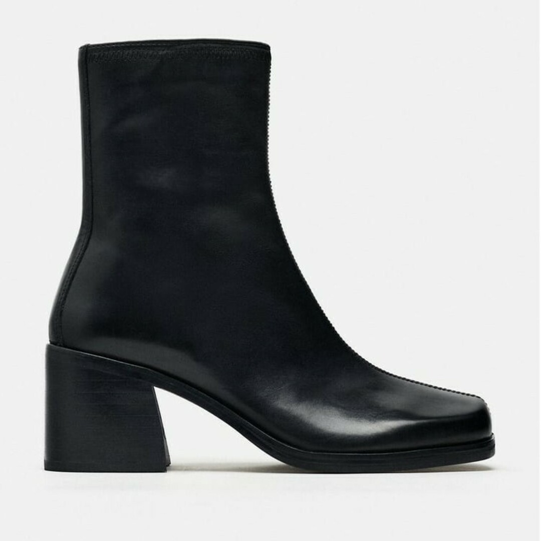 ZARA - ZARA レザーヒール アンクルブーツ 36サイズ ブラックの ZARA - ZARA レザーヒール アンクルブーツ 36サイズ ブラックの