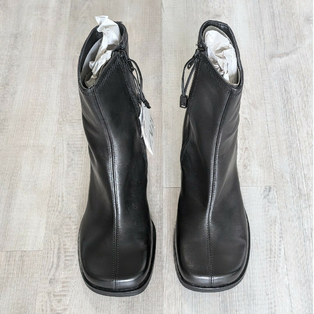 ZARA - ZARA レザーヒール アンクルブーツ 36サイズ ブラックの ZARA - ZARA レザーヒール アンクルブーツ 36サイズ ブラックの